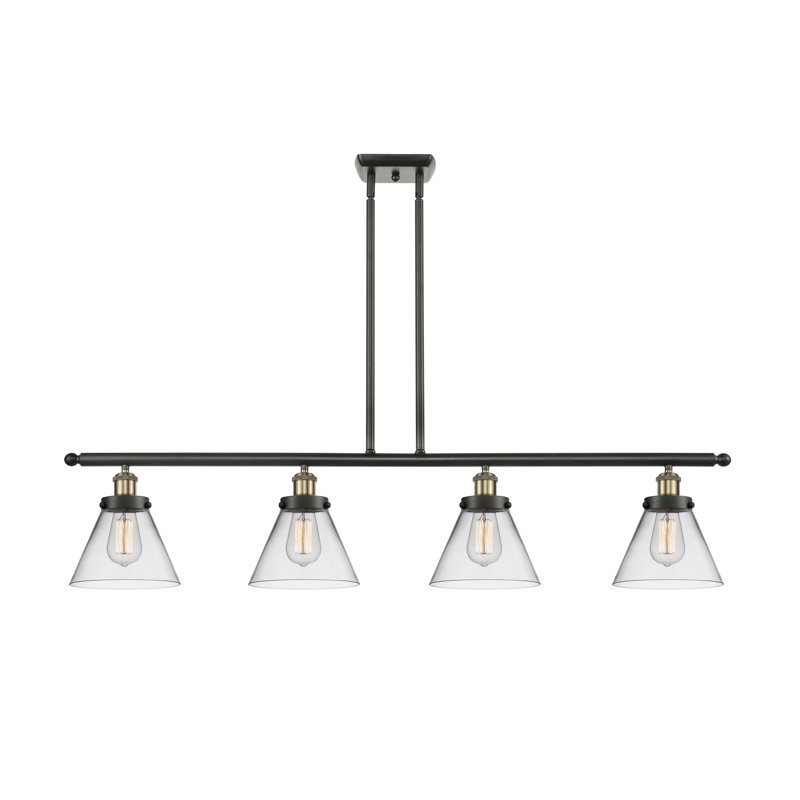 Luminaire pour îlot 4 lumières Cone, DEL, Clair, Laiton antique noir