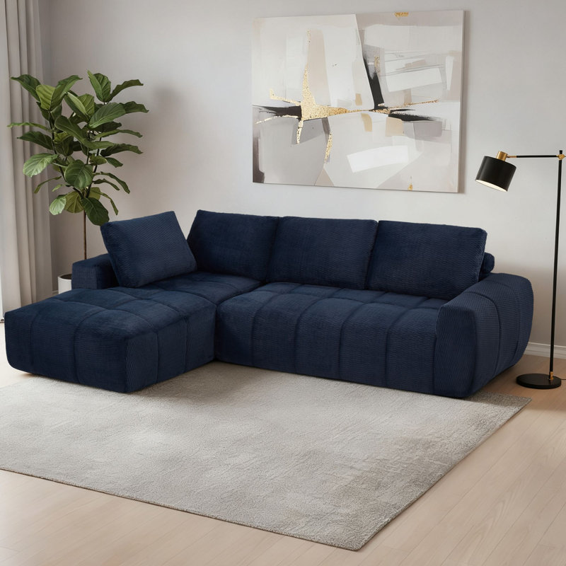 Canapé modulaire rembourré en fausse fourrure Boneless, Orienté à gauche (vu de face), Imitation fourrure bleu foncé