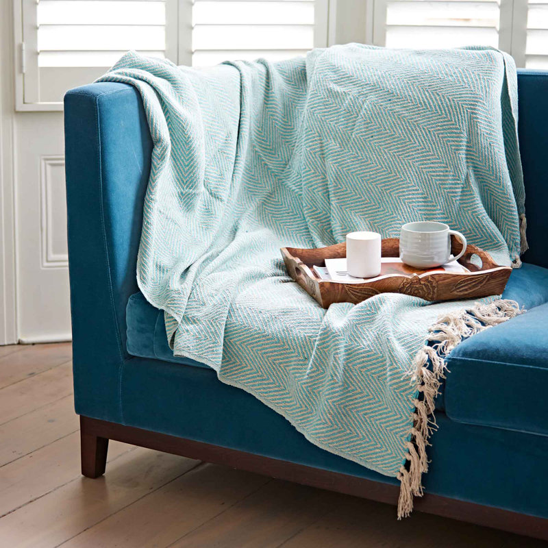 Chevron Recycled Cotton Throw, Teal