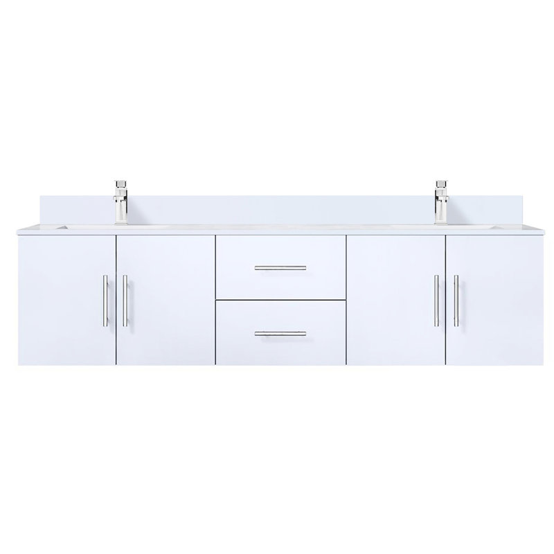 72 po L x P 22 po. Meuble-lavabo blanc brillant avec comptoir et robinet en marbre - grand comptoir double avec capacité de rangement