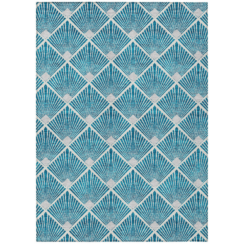 Tapis intérieur / extérieur bleu sarcelle et ivoire lavable HomeRoots 3 pi x 5 pi