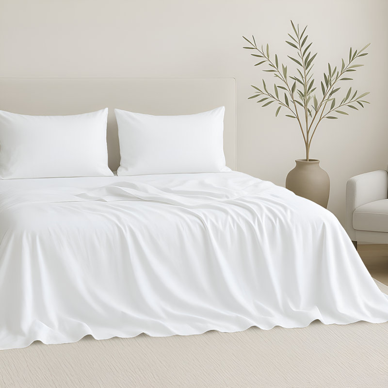 100% Cotton Sateen Sheet Set - Includes 1 Flat Sheet, 1 Fitted Sheet and 2 Pillowcases, Full Sheet Set + 2 Pillowcases, White