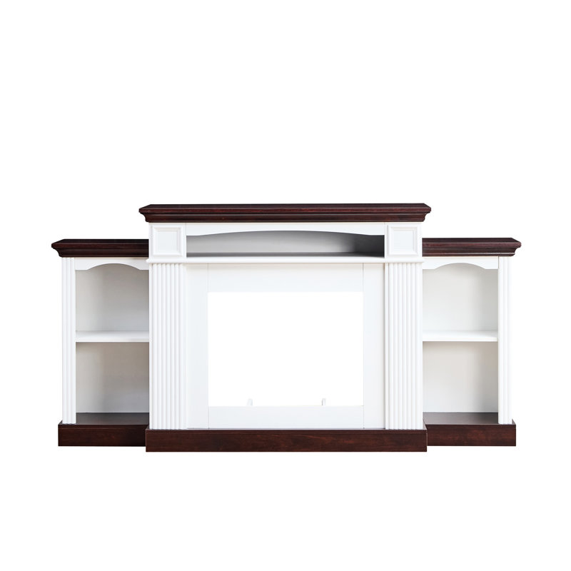 Meuble télé Style avec foyer encastrable, compatible 70 pouces, salon / chambre à coucher, table en cerisier / blanc pour téléviseur de 70 po, bureau spacieux, blanc / cerisier