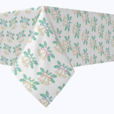  Square Tablecloth, 100% Cotton, Golden Bells & Ribbons