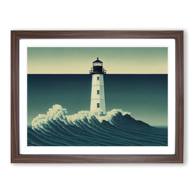 Popular Lighthouse - Single Picture Frame Print, 46cm H x 64cm W x 2cm D, Walnut