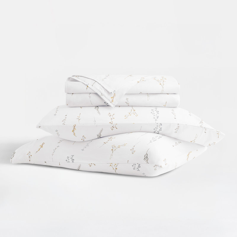 Ensemble de draps 100% satin de coton rétro, Ensemble de draps pour lit simple avec 1 taie d'or