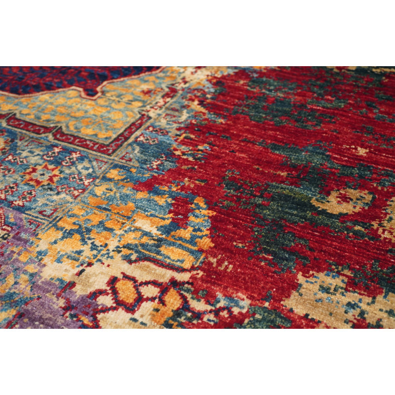 Hand-Knotted High-Quality Red and Blue Area Rug
