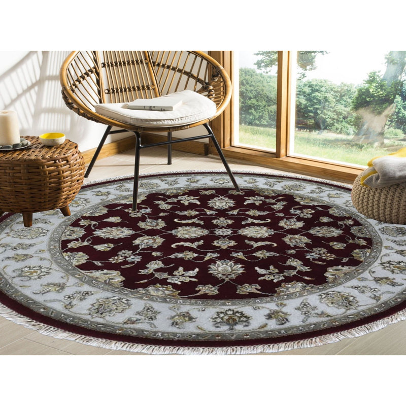 Tapis rouge noué à la main de conception unique de 5 pi Stijn