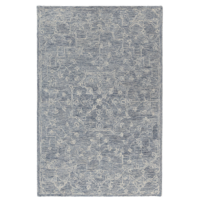 Tapis en laine touffeté à la main Ivy, Rectangulaire 7 pi 6 po x 9 pi 6 po, Bleu