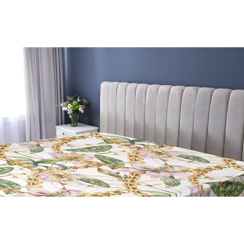 Drap-housse à motif floral Ambesonne, Drap-housse de taille très grand, Rosé, moutarde, vert fougère / floral
