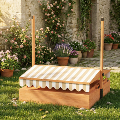 AIYAPLAY Kids Sand Pit with Lid Sandpit with Canopy for Ages 3-8 Brown