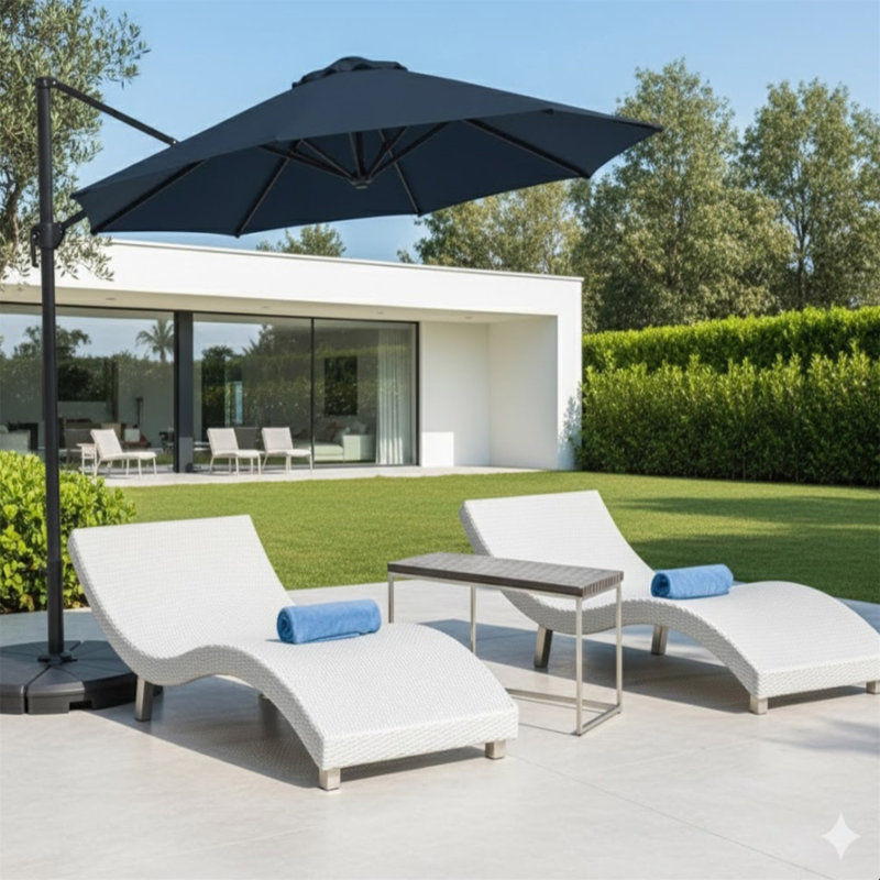Grand parasol de patio rond en porte-à-faux avec rotation à 360 ° et réglage des mésanges et parasol de terrasse robuste à baldaquin en polyester. (Sans base)