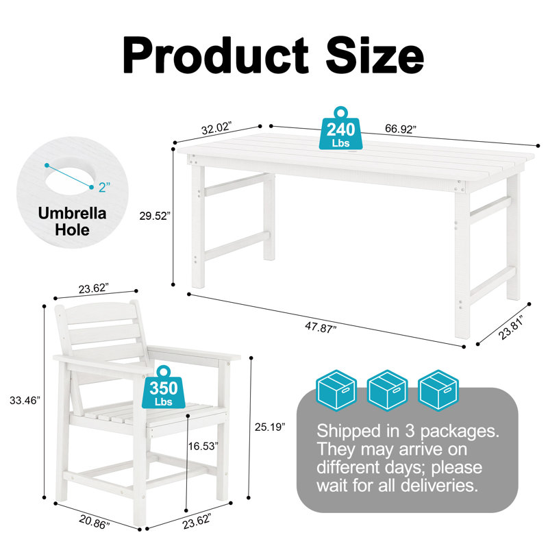 Ensemble de salle à manger rectangulaire pour 6 personnes avec 6 chaises, ensemble de table de salle à manger en PEHD, White