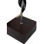 80" Polished Horn Floor Lamp - Embossed Brown Leather Base - Black & Gold Paper Shade