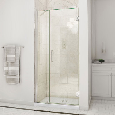 DreamLine Unidoor 37 - 38 inch W x 72 inch H Frameless Hinged Shower Door with Support Arm in Brushed Nickel
