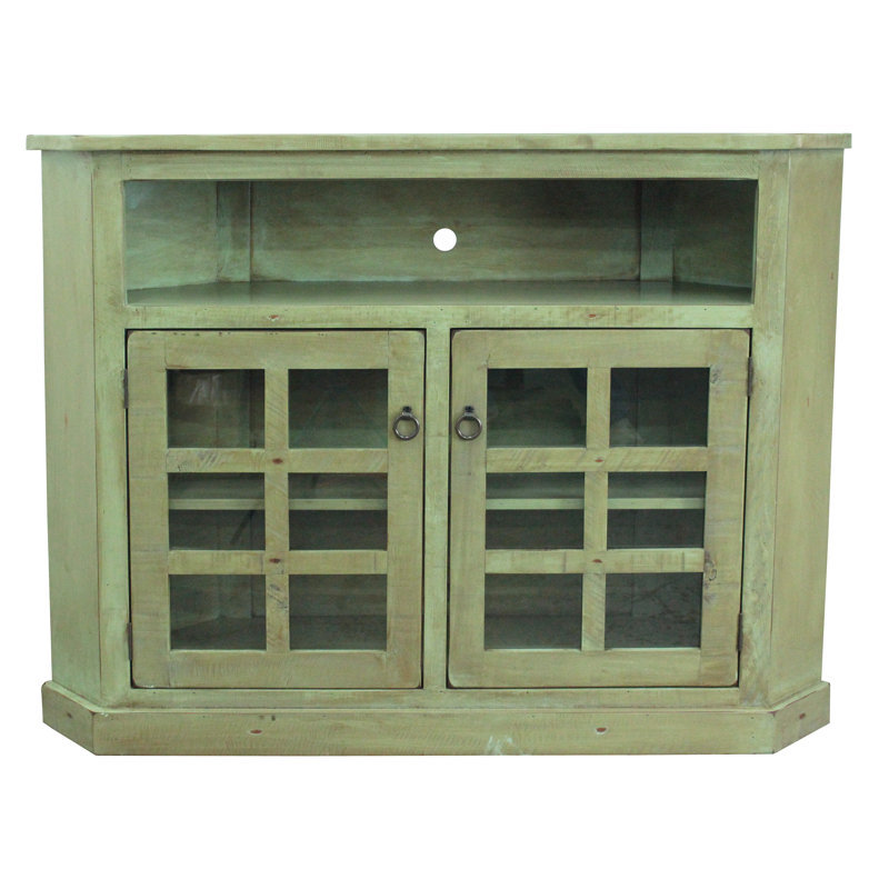Roisin Unfinished Corner TV Stand for TVs up to 65", Rustic Aquamarine