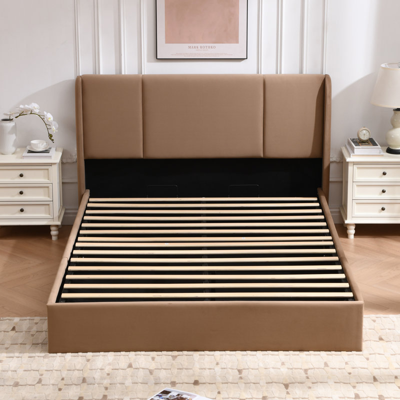 Juanetta Hydraulic Lift Up Storage Wingback Upholstered Platform Bed