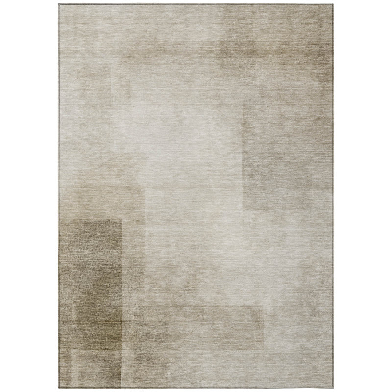 Khaki Rectangular Washable Synthetic Indoor/Outdoor Rug