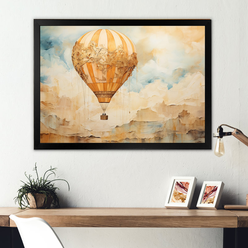 Minimalisme, montgolfière, voyages sur toile, Cadre photo noir, 24" H x 32" W