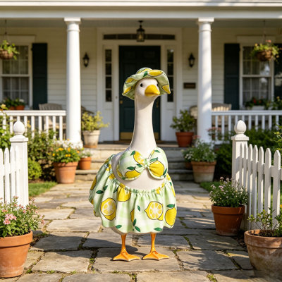Polyester Porch Goose Apparel Porch Garden Bird Outfit Set Printed Sun Hat Bow Top And Skirt 3 Piece Set Cute Decorative Yard Bird Clothes Accessories For Outdoor And Home Decor