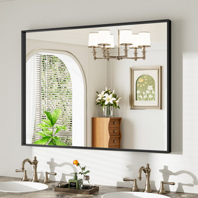 Matte Black Aluminum Alloy Framed Bathroom Vanity Mirror with HD Tempered Glass Ideal for Bathroom, Entryway, Living Room