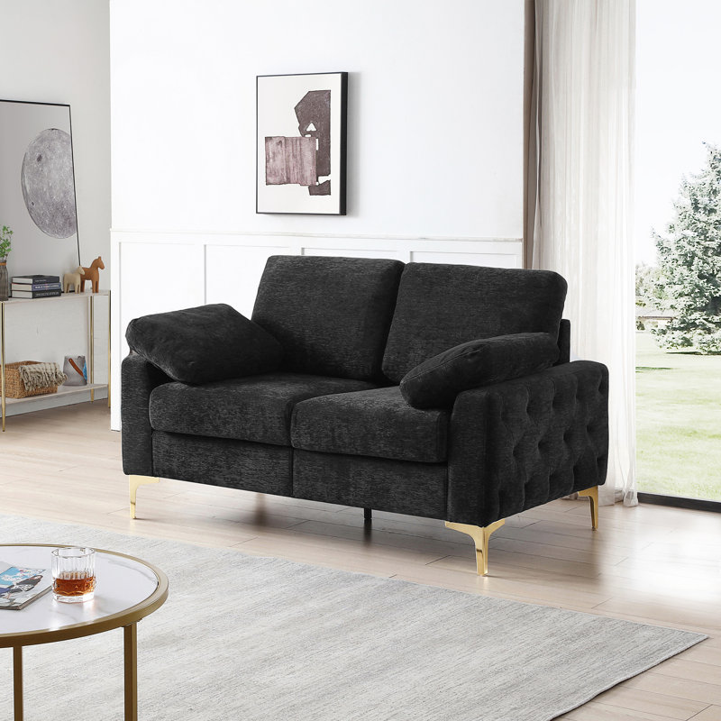 Causeuse 55,51 po Dunsmore, Tissu noir, Bois massif