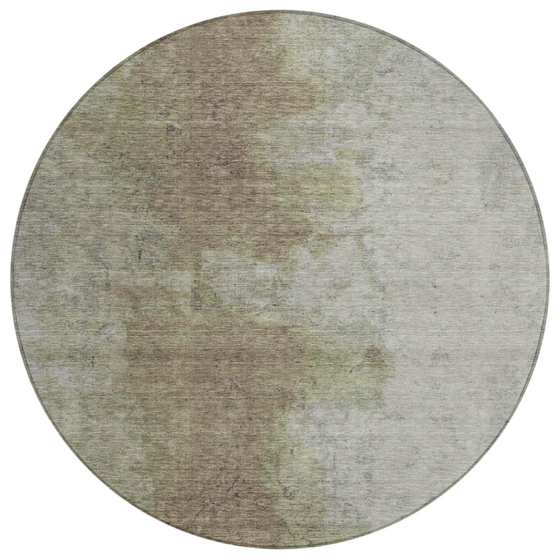 Machine Washable Indoor/Outdoor Xhevrie Taupe Rug, Round 8'