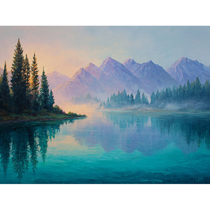 Art mural sur toile Misty Mountain Reflection, H 12 po x l 16 po