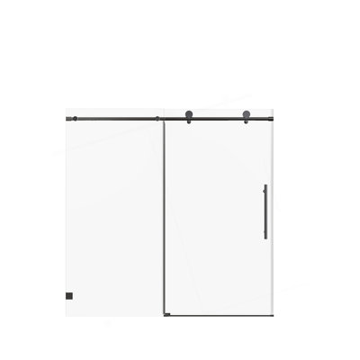 Portes de douche coulissantes simples sans cadre à fermeture en douceur de 56 à 60 po x H 60 po, porte de douche coulissante pour salle de bain, porte en verre trempé épais de 5/16 po (8 mm), noir mat