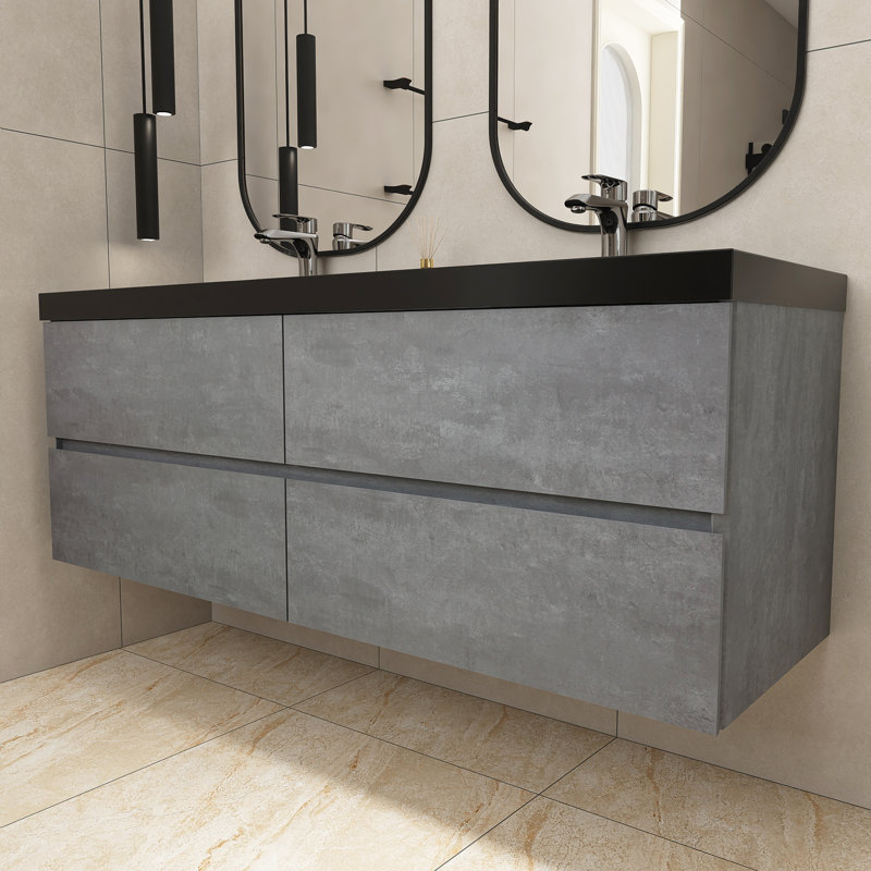 Ensemble de meuble-lavabo mural 59 po avec comptoir en quartz