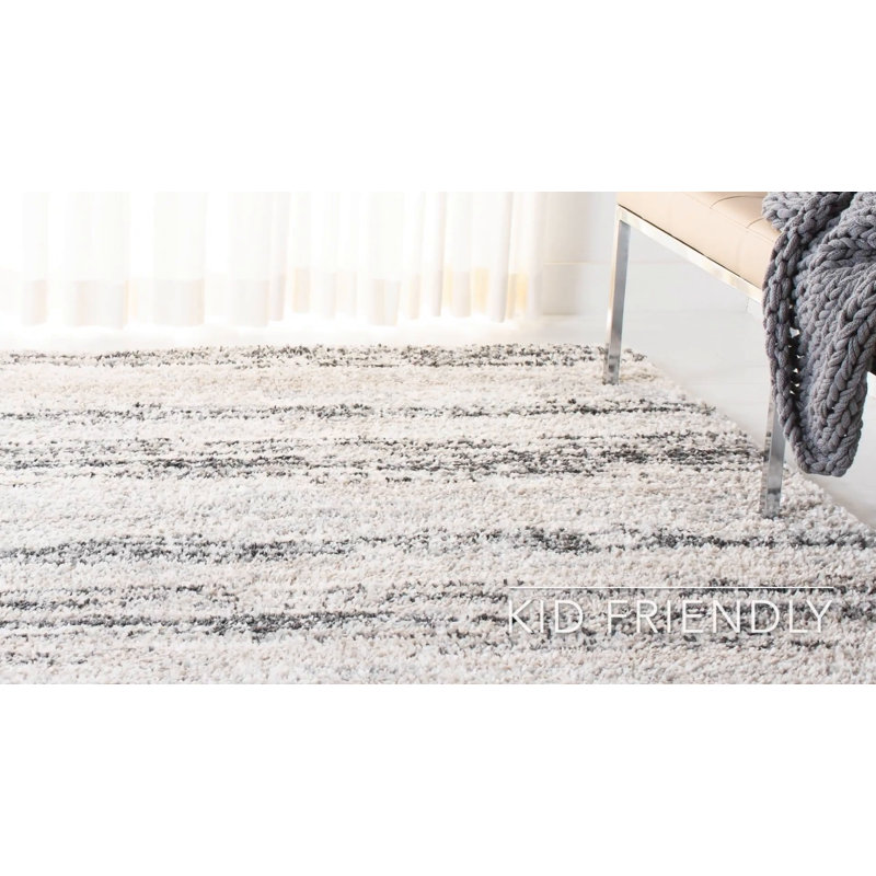Ivory Round Hand-knotted Shag Rug, 63-inch Synthetic