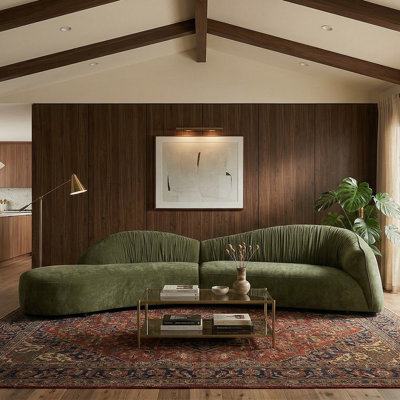 145.5"Mid-Century Modern Curved Sectional Sofa, 6-Seat Couch With Ruched Back Design For Living Room
