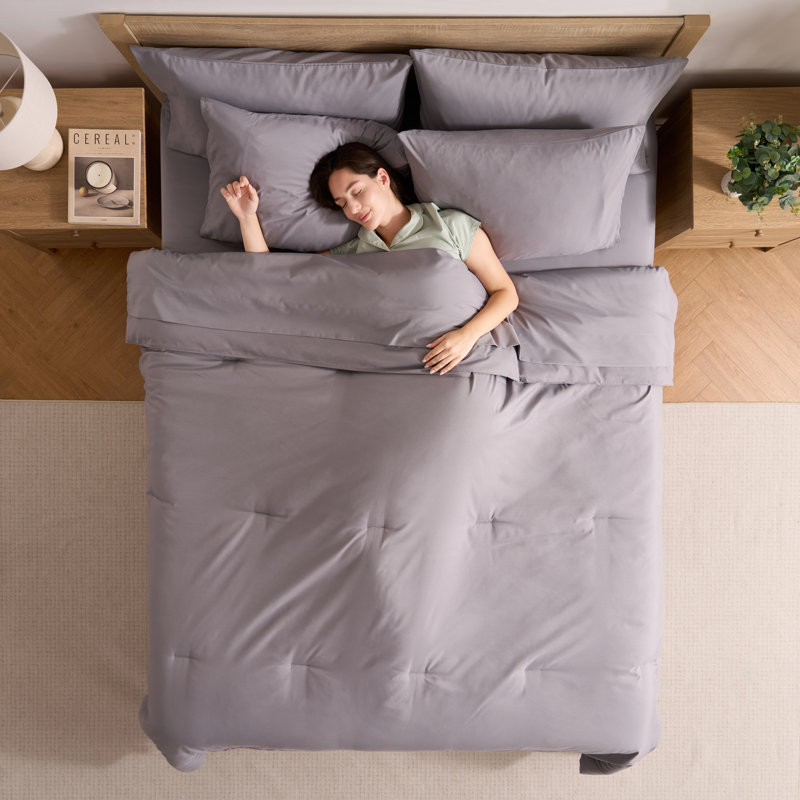 Soft Microfiber 7 Piece Comforter Set with Sheets, Gray, Queen Comforter + 6 Additional Pieces