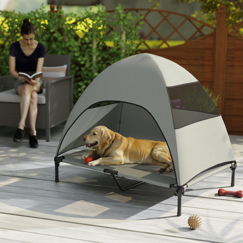 Lit pour chien surélevé d'extérieur avec auvent surélevé gris clair, Grey