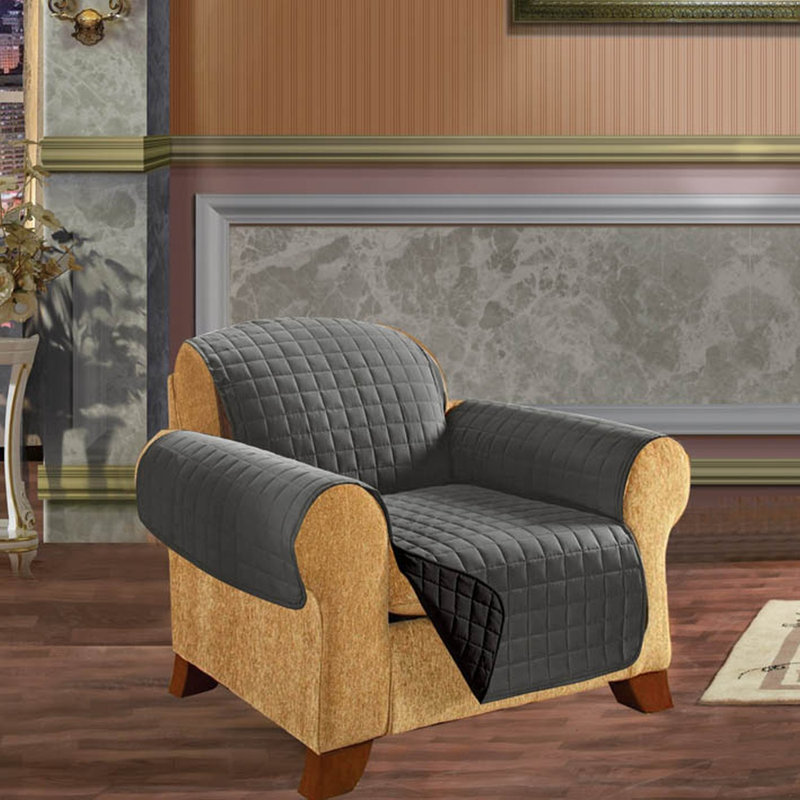 Housse réversible pour fauteuil à coussins carrés / rectangulaires, Gris / noir