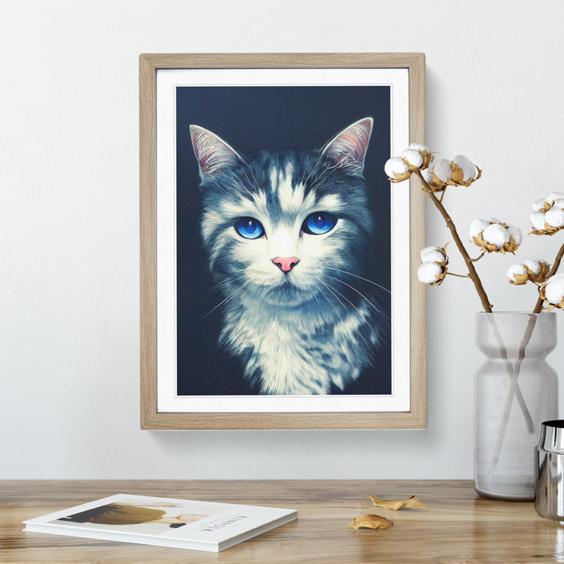 Adorable Cat - Framed Print, 34cm H x 25cm W x 2cm D, Oak Framed