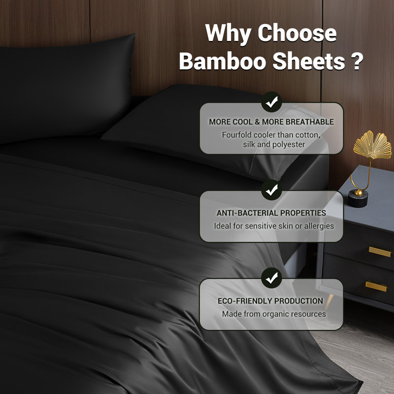 Bamboo Sheet Set, Black, King Sheet Case Pack with 3 Additional Pieces