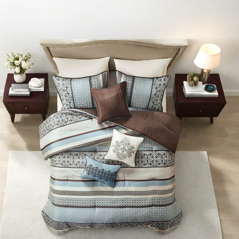 Ensemble de literie élégant 7 pièces avec jacquard en polyester et style géométrique
