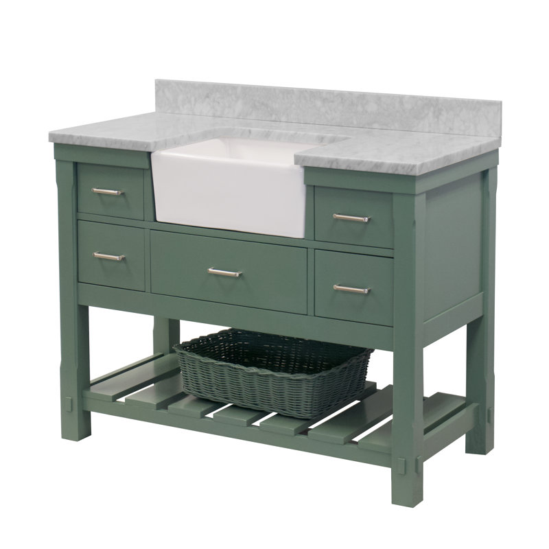 Hitton 48" Single Bathroom Vanity Set with Sage Green Cabinet and Carrara Marble Countertop, Carrara Marble, Sage Green