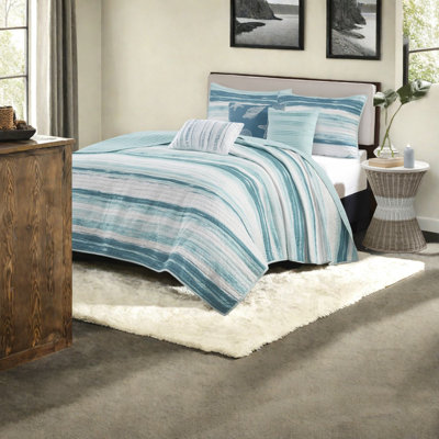 Comfortable Cotton Bedding Sets, Modern Coastal Design, Aqua Full/queen