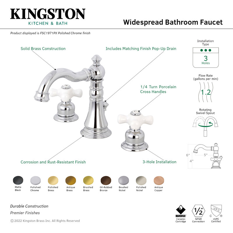 American Classic Widespread Bathroom Faucet with Drain Assembly, Polished Brass