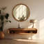 Miroir mural décoratif décoratif rond avec cadre en perles de bois naturel