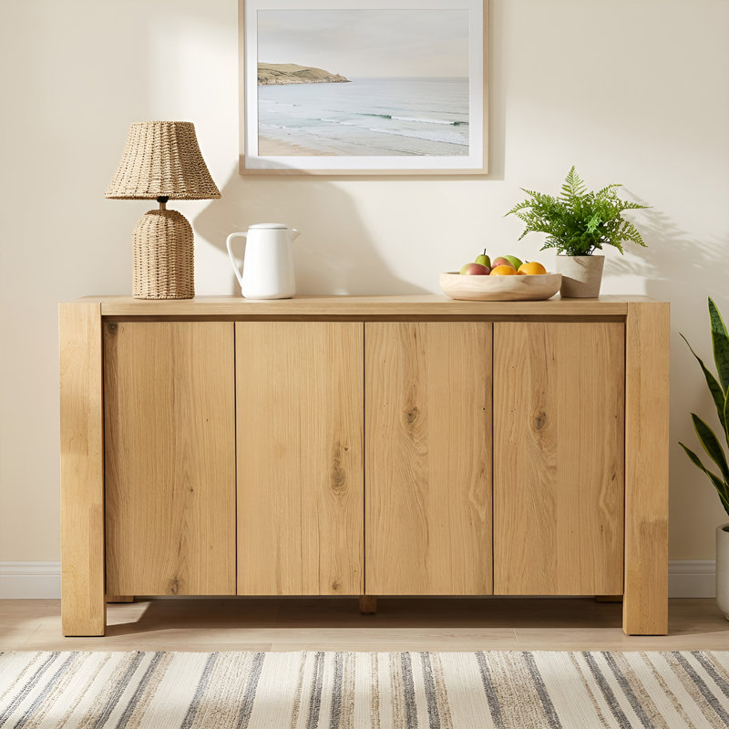 Buffet Storage Cabinet For Dining Room, Kitchen, Wood 4-Door Sideboard With 4 Compartments, Natural