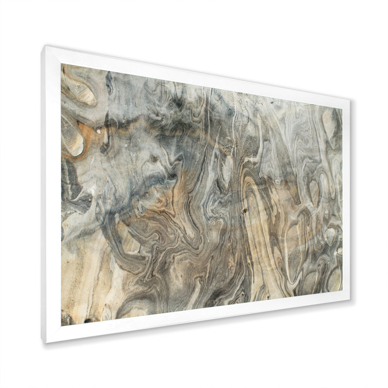 Encre flottante sur toile, art liquide, vagues de gris X, H 8 po x l 12 po x P 1 po, Cadre photo blanc