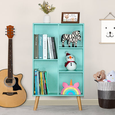 5 Cube Bookshelf 3-Tier Bookcase With Legs,Book Shelf Cute Storage Organizer,Free Standing Open Toy Shelves Wood Bookshelves,Display Bookcases For Bedroom,Living Room