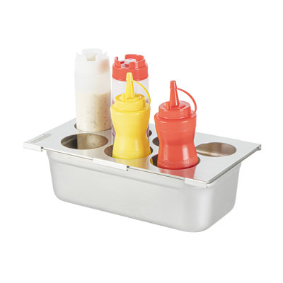  Porte-bouteilles Squeeze - 1 comptoir 12,79 po x 7,09 po x 0,39 po - Organisateur de condiments en acier inoxydable - Support à sept trous - Va au lave-vaisselle - Argent
