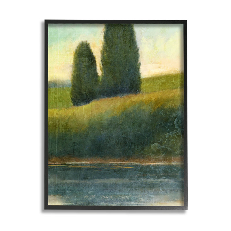 Art de giclée de paysage d'étang champêtre par Suzanne Nicoll, Giclée encadrée noir minuit, H 14 po x l 11 po x P 1,5 po