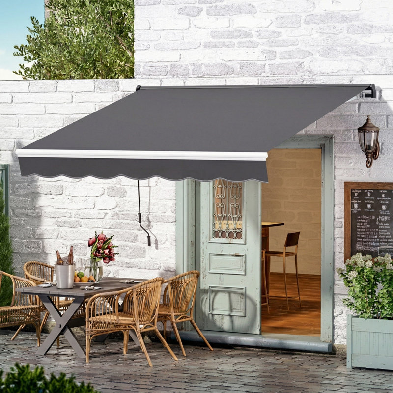 Retractable Patio Awning with Polyester Cover ,Door Canopy,Window Awning,Freestanding Awning, Grey