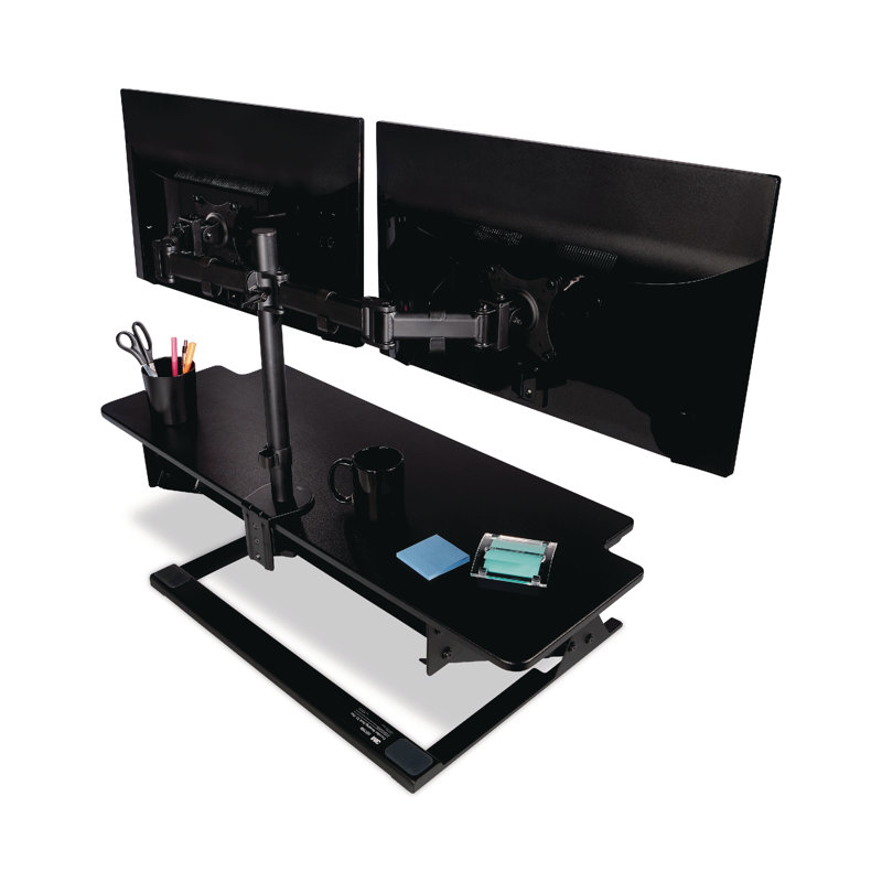 Black Dual Monitor Desk Clamp Mount with Adjustable Arms