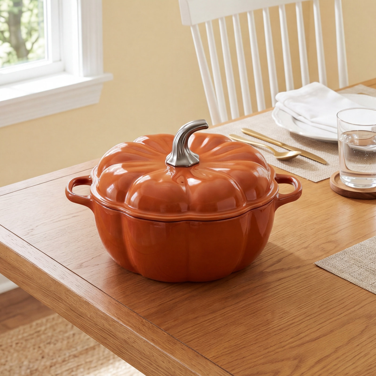 Enameled Cast Iron Pumpkin Cocotte, Burnt Orange